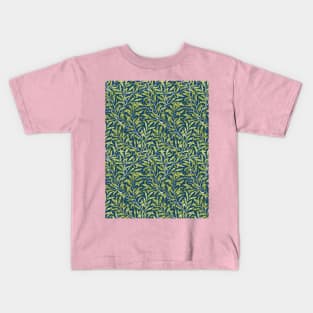 William Morris Willow Boughs Recolored Green on Blue Kids T-Shirt